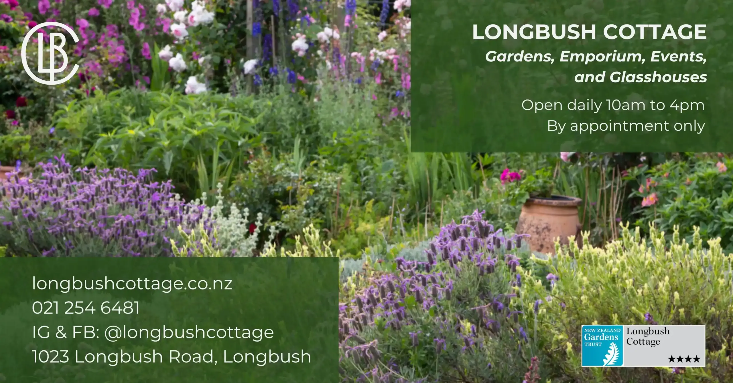 "Explore our vibrant Cottage Garden ðŸŒ¸ Open Daily 10am-4pm!"